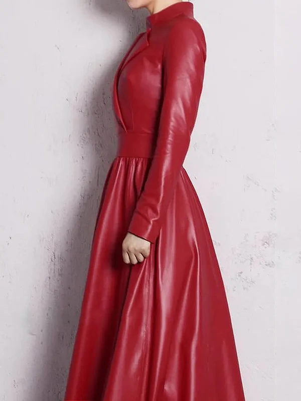 Long Sleeves Hollow Solid Color High-Neck Maxi Dresses - Image 3