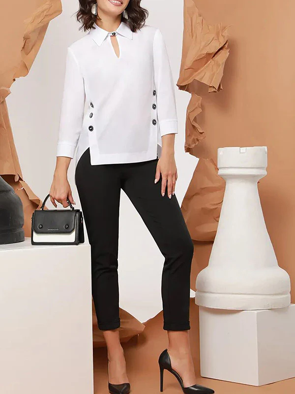 Long Sleeves Hollow Split-Joint Lapel Blouses&Shirts Tops - Image 3