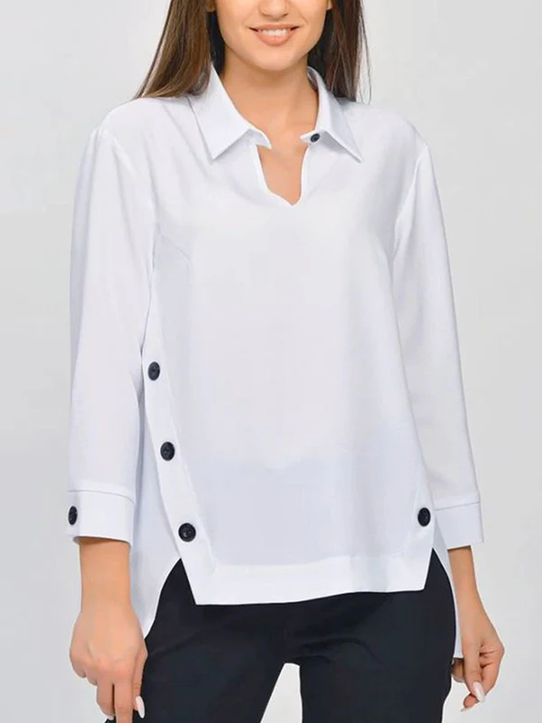 Long Sleeves Hollow Split-Joint Lapel Blouses&Shirts Tops - Image 4