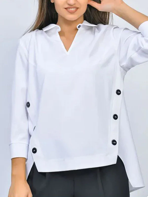 Long Sleeves Hollow Split-Joint Lapel Blouses&Shirts Tops - Image 5