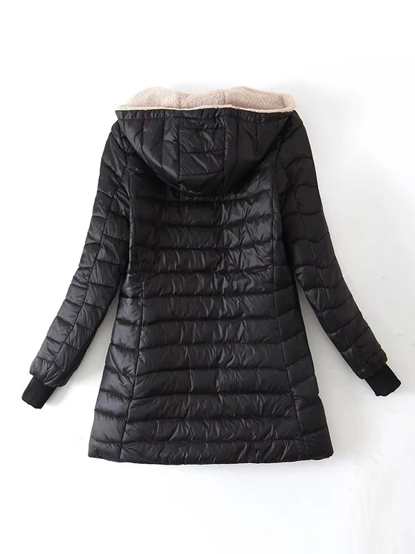 Long Sleeves Keep Warm Pockets Velvet Zipper Hooded Outerwear Padded Coat - Image 7