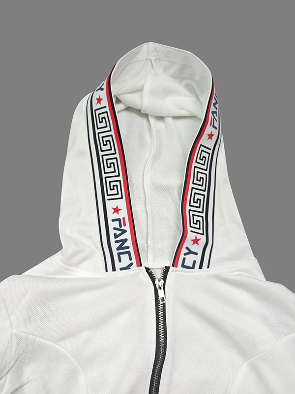 Long Sleeves Letter Print Split-Side Zipper Hooded Jackets+Pants Two Pieces Set - Image 6