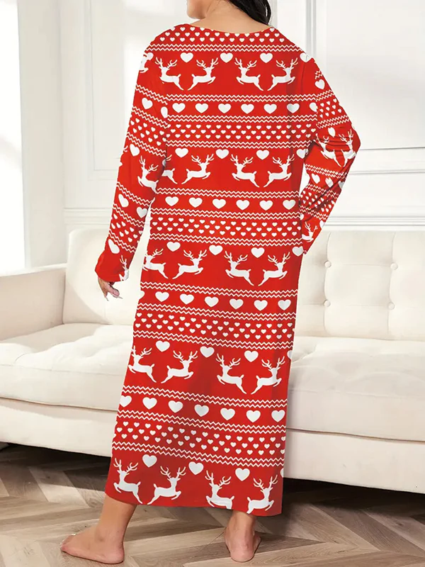 Long Sleeves Loose Animal Prints Printed Round-Neck Maxi Dresses Pajamas - Image 2