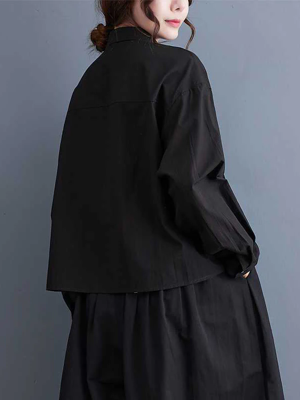 Long Sleeves Loose Applique Buttoned Embroidered Lapel Blouses&Shirts Tops - Image 13