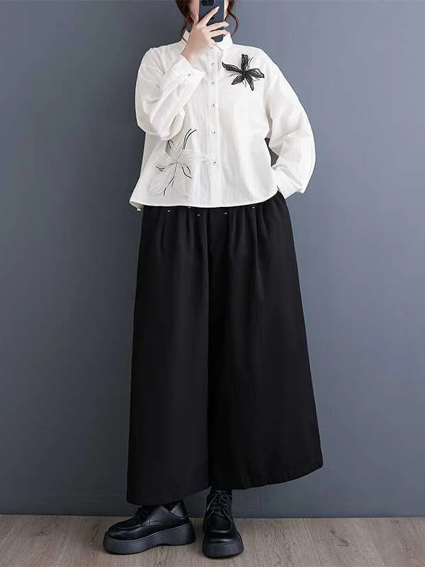 Long Sleeves Loose Applique Buttoned Embroidered Lapel Blouses&Shirts Tops - Image 16