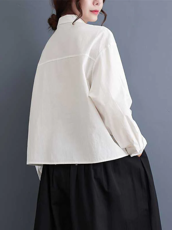 Long Sleeves Loose Applique Buttoned Embroidered Lapel Blouses&Shirts Tops - Image 7