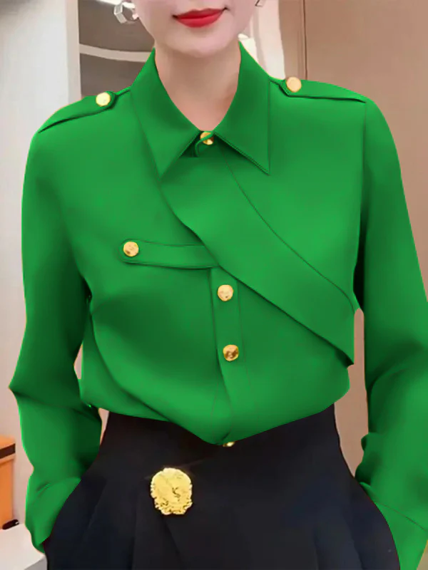 Long Sleeves Loose Asymmetric Buttoned Lapel Blouses&Shirts Tops - Image 3