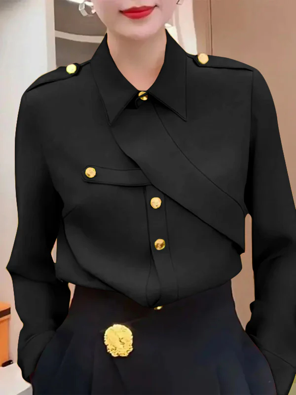 Long Sleeves Loose Asymmetric Buttoned Lapel Blouses&Shirts Tops - Image 4