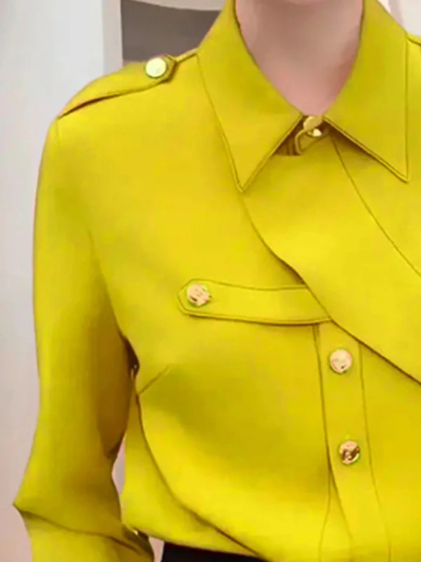 Long Sleeves Loose Asymmetric Buttoned Lapel Blouses&Shirts Tops - Image 5