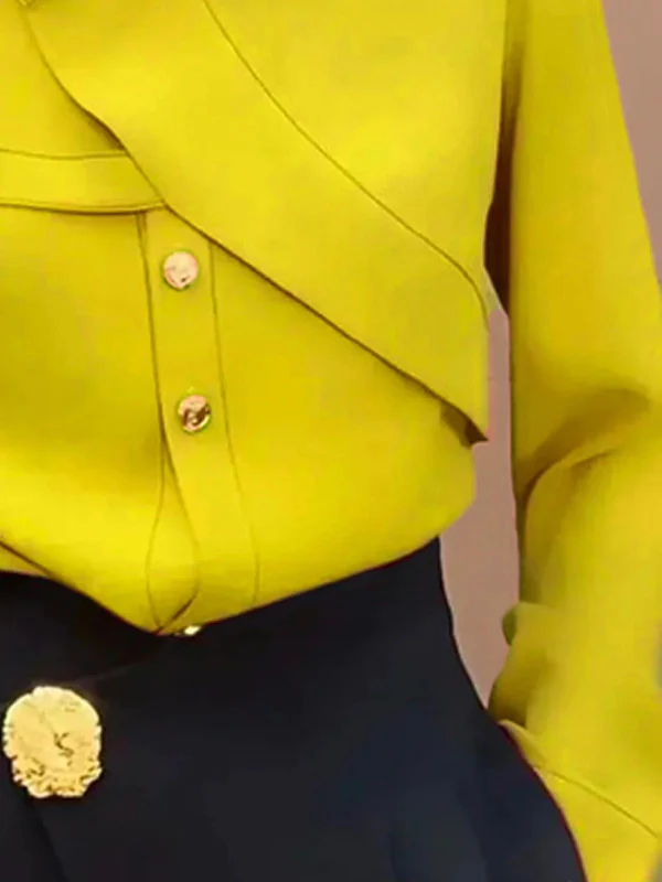 Long Sleeves Loose Asymmetric Buttoned Lapel Blouses&Shirts Tops - Image 6