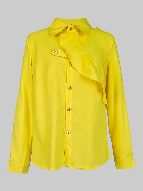 Long Sleeves Loose Asymmetric Buttoned Lapel Blouses&Shirts Tops - Image 7