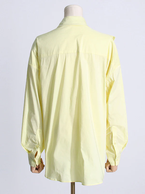 Long Sleeves Loose Asymmetric Buttoned Pleated Solid Color Split-Joint Three-Dimensional Flower Lapel Blouses&Shirts Tops - Image 12