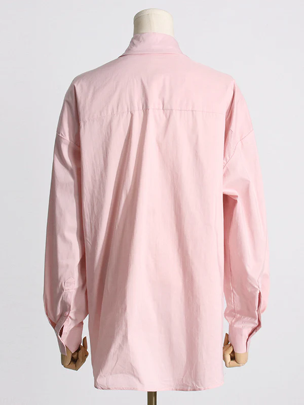 Long Sleeves Loose Asymmetric Buttoned Pleated Solid Color Split-Joint Three-Dimensional Flower Lapel Blouses&Shirts Tops - Image 18