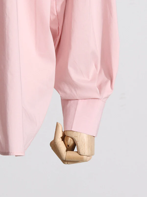Long Sleeves Loose Asymmetric Buttoned Pleated Solid Color Split-Joint Three-Dimensional Flower Lapel Blouses&Shirts Tops - Image 23
