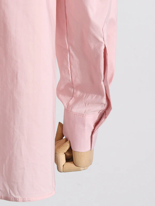 Long Sleeves Loose Asymmetric Buttoned Pleated Solid Color Split-Joint Three-Dimensional Flower Lapel Blouses&Shirts Tops - Image 24