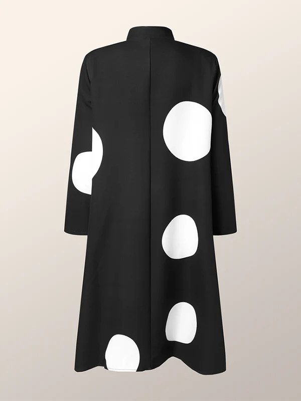 Long Sleeves Loose Asymmetric Buttoned Polka-Dot Tied Mock Neck Jackets&Coats Midi Dresses Outerwear - Image 6