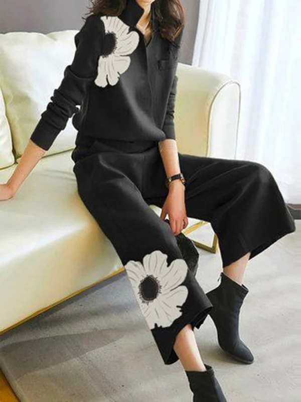Long Sleeves Loose Asymmetric Floral Printed Split-Joint Lapel Cardigan Tops - Image 3