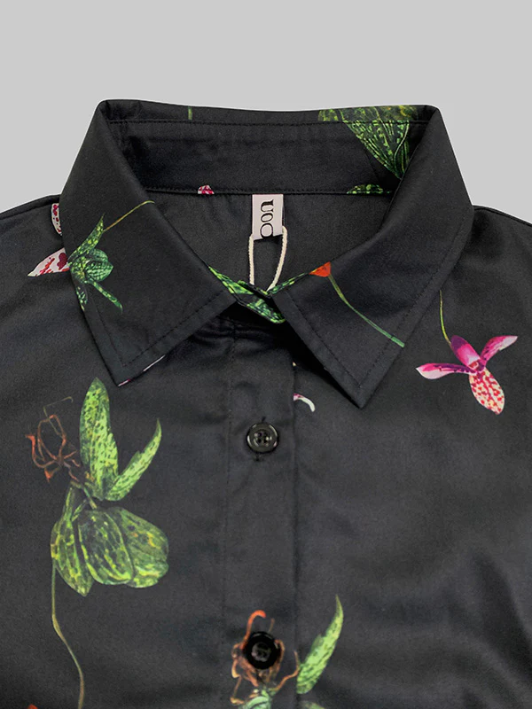 Long Sleeves Loose Asymmetric Flower Print Split-Joint Lapel Blouses&Shirts Tops - Image 6