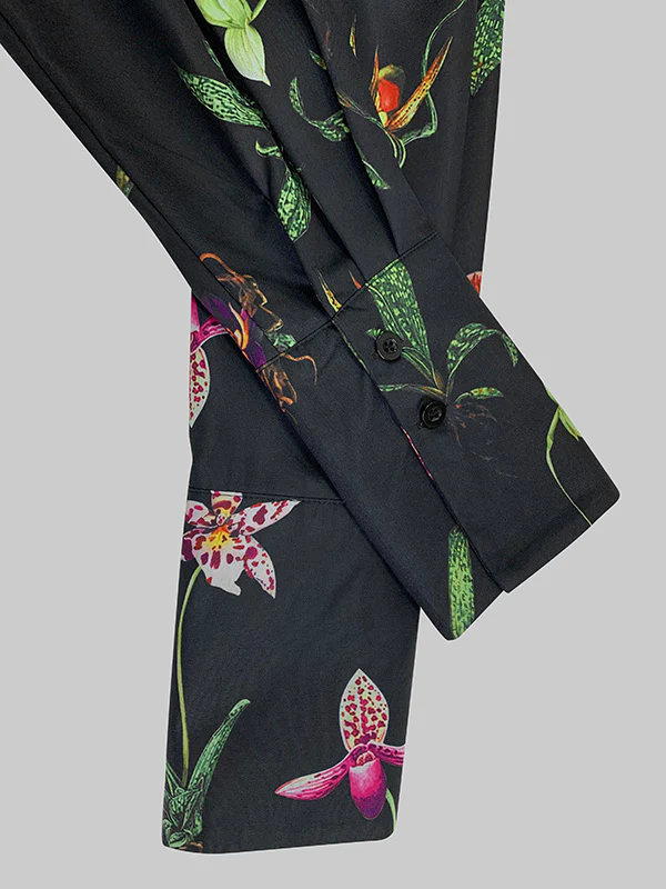 Long Sleeves Loose Asymmetric Flower Print Split-Joint Lapel Blouses&Shirts Tops - Image 8