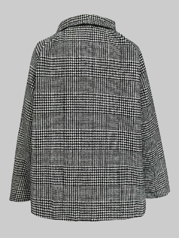 Long Sleeves Loose Asymmetric Houndstooth Plaid Stand Collar Jackets Outerwear - Image 6