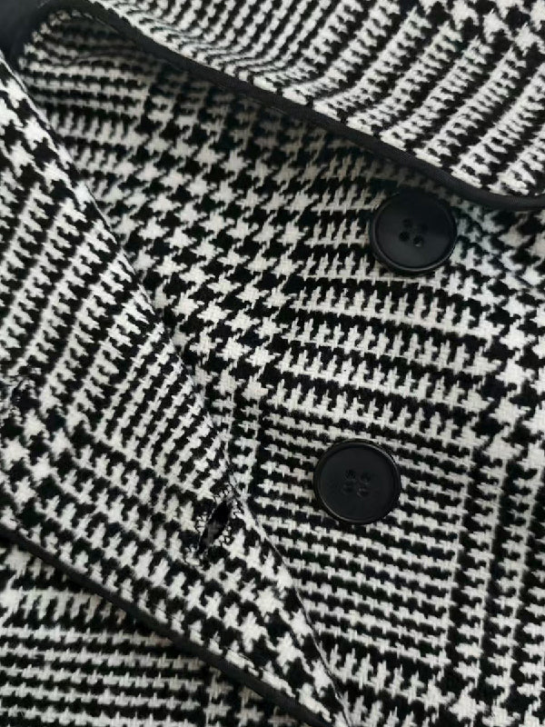 Long Sleeves Loose Asymmetric Houndstooth Plaid Stand Collar Jackets Outerwear - Image 8