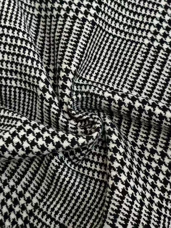 Long Sleeves Loose Asymmetric Houndstooth Plaid Stand Collar Jackets Outerwear - Image 9