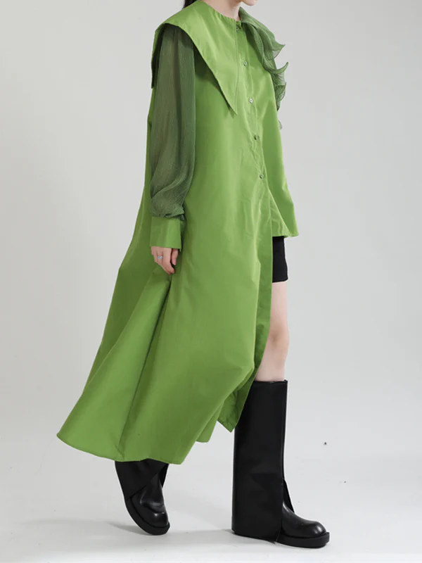 Long Sleeves Loose Asymmetric Pleated Solid Color Split-Joint Falbala Lapel Blouses&Shirts Tops - Image 14