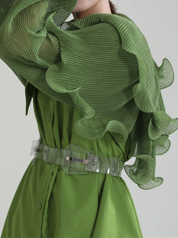 Long Sleeves Loose Asymmetric Pleated Solid Color Split-Joint Falbala Lapel Blouses&Shirts Tops - Image 20