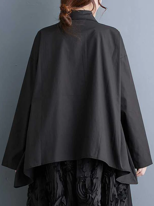 Long Sleeves Loose Asymmetric Printed Split-Joint Lapel Blouses - Image 7