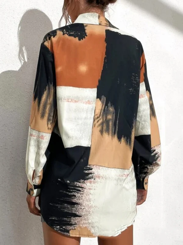 Long Sleeves Loose Asymmetric Printed Split-Joint Lapel Blouses&Shirts Tops - Image 5