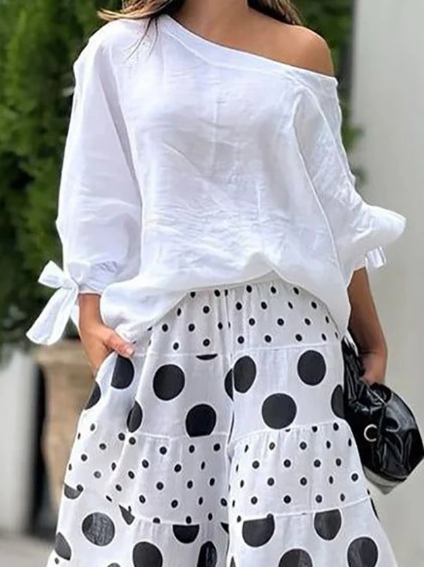 Long Sleeves Loose Asymmetric Solid Color Tied One-Shoulder Blouses&Shirts Tops - Image 3