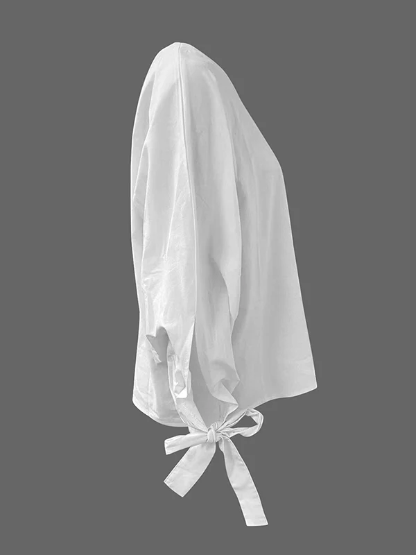 Long Sleeves Loose Asymmetric Solid Color Tied One-Shoulder Blouses&Shirts Tops - Image 6