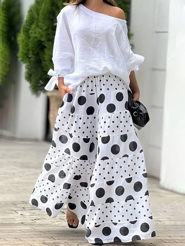 Long Sleeves Loose Asymmetric Solid Color Tied One-Shoulder Blouses&Shirts Tops - Image 8