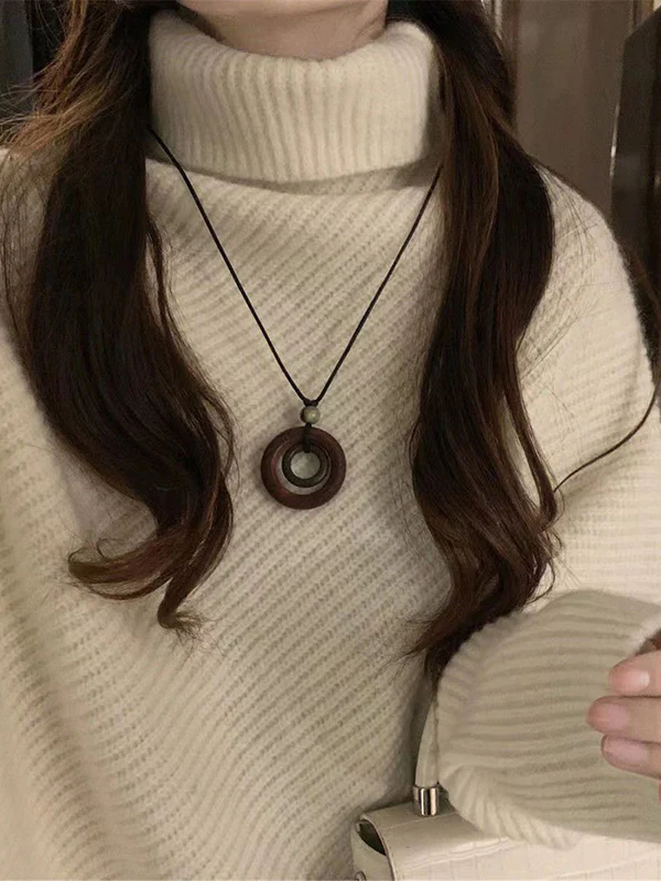 Long Sleeves Loose Asymmetric Solid Color Velvet High Neck Knitwear Pullovers Sweater Tops - Image 13
