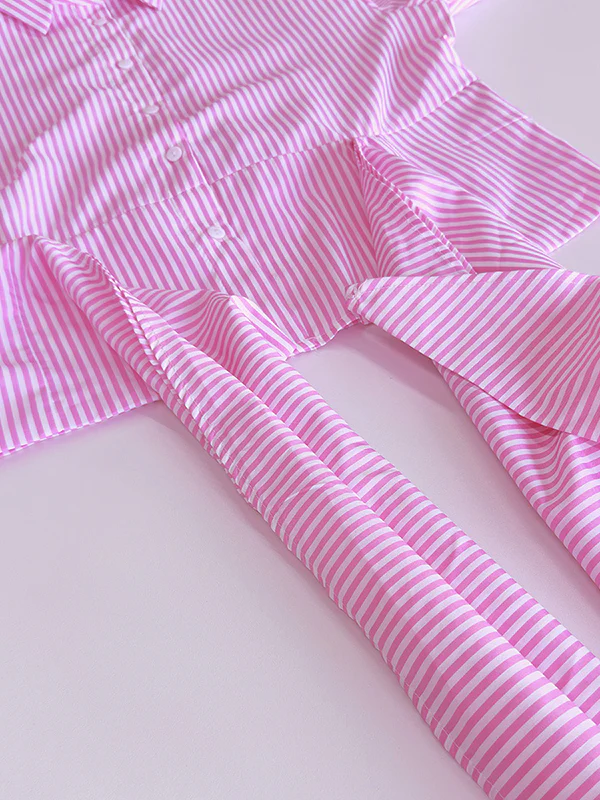 Long Sleeves Loose Asymmetric Split-Joint Striped Lapel Blouses - Image 11