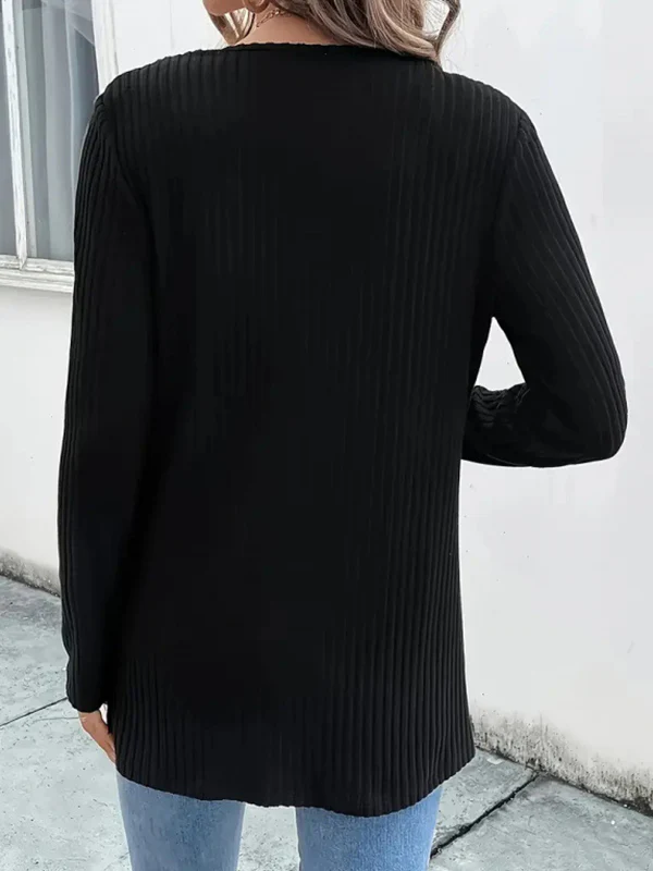 Long Sleeves Loose Beaded Solid Color Collarless Cardigan Tops - Image 3