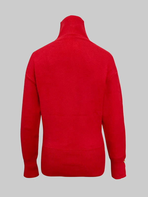 Long Sleeves Loose Beaded Solid Color Split-Side High Neck Sweater Tops - Image 5