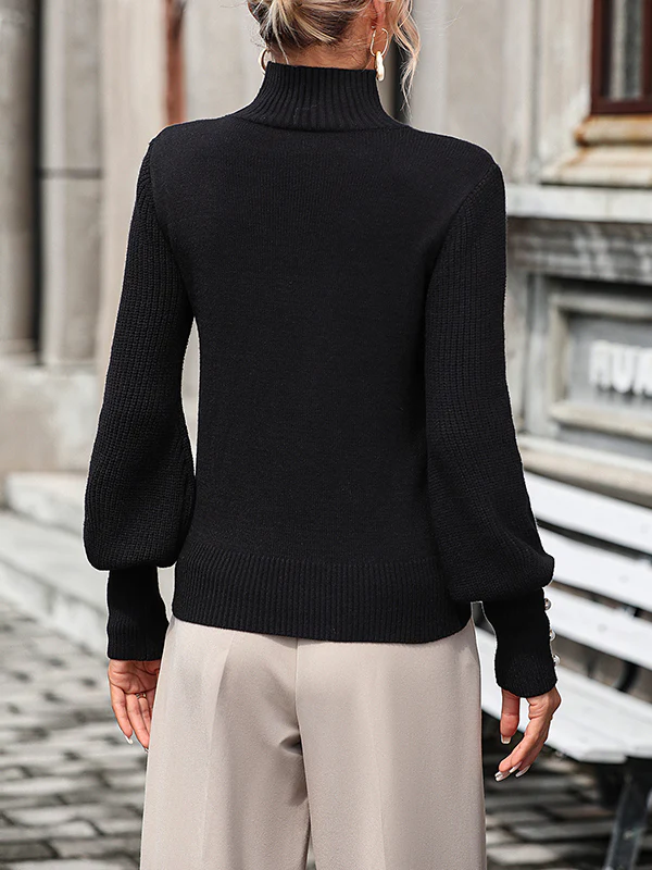 Long Sleeves Loose Beaded Split-Joint High-Neck Knitwear Pullovers Sweater Tops - Image 14
