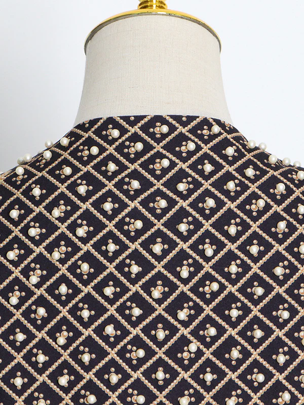 Long Sleeves Loose Beads Printed V-Neck Blazer Outerwear - Image 10
