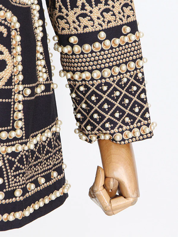 Long Sleeves Loose Beads Printed V-Neck Blazer Outerwear - Image 13