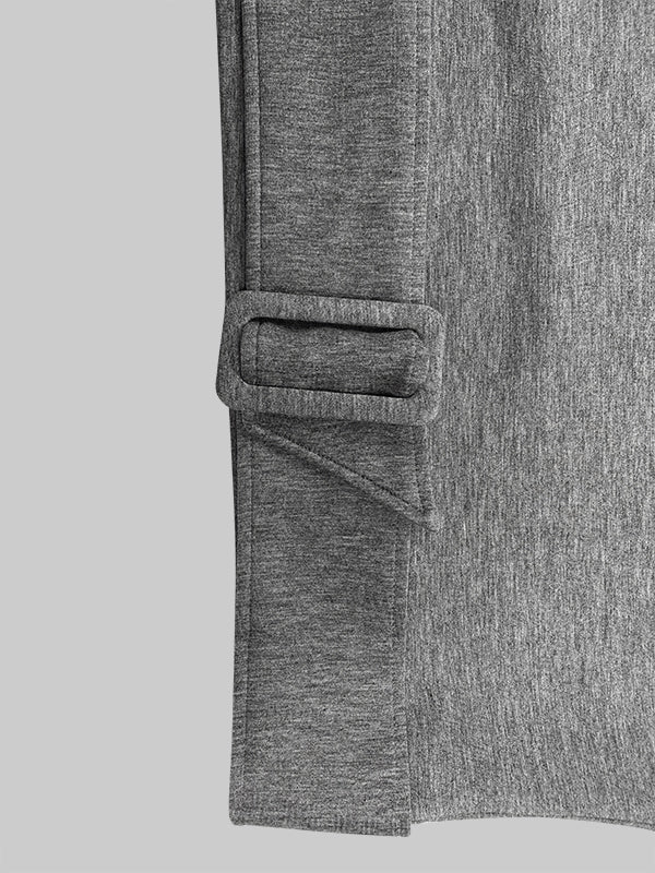Long Sleeves Loose Belt Buckle Solid Color Round-Neck Sweatshirt Tops - Image 11