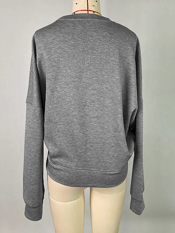 Long Sleeves Loose Belt Buckle Solid Color Round-Neck Sweatshirt Tops - Image 9