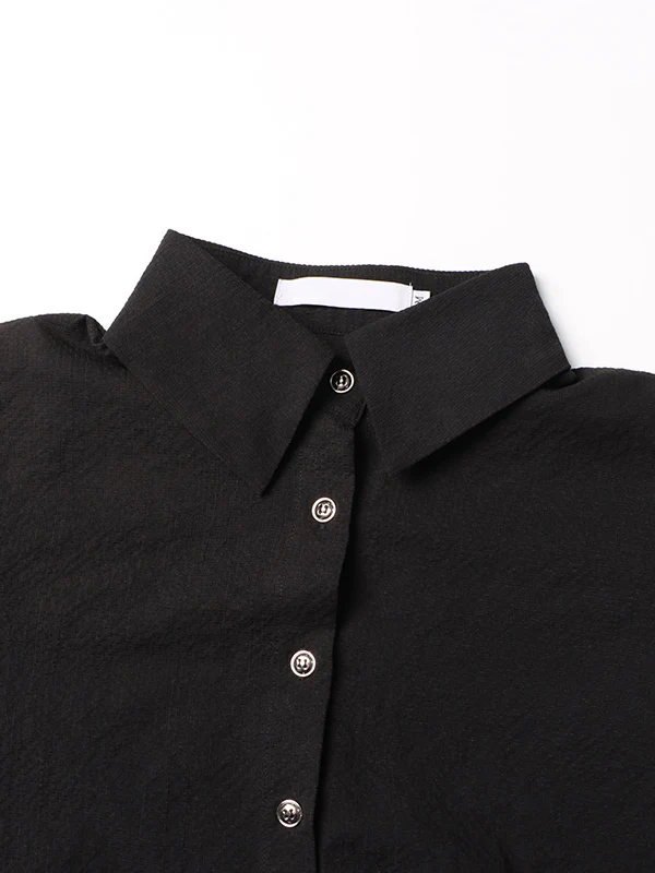Long Sleeves Loose Belted Buttoned Lapel Mini Dresses Shirt Dress - Image 8