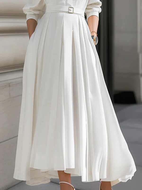 Long Sleeves Loose Belted Pockets Solid Color Stand Collar Maxi Dresses - Image 3