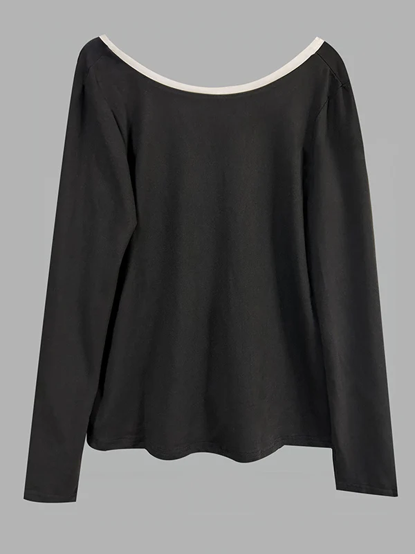 Long Sleeves Loose Bowknot Hollow Split-Back Split-Joint Round-Neck T-Shirts - Image 4