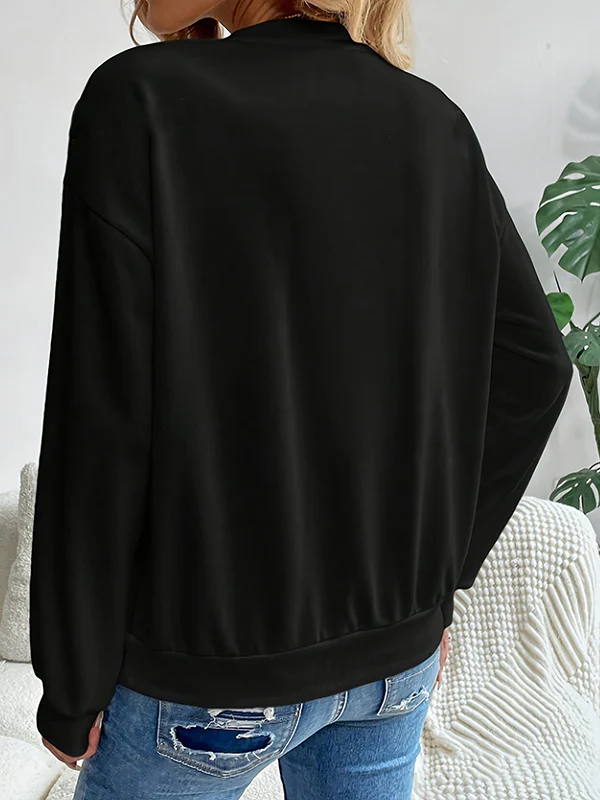 Long Sleeves Loose Bowknot Leopard Round-Neck Sweatshirt Tops - Image 5
