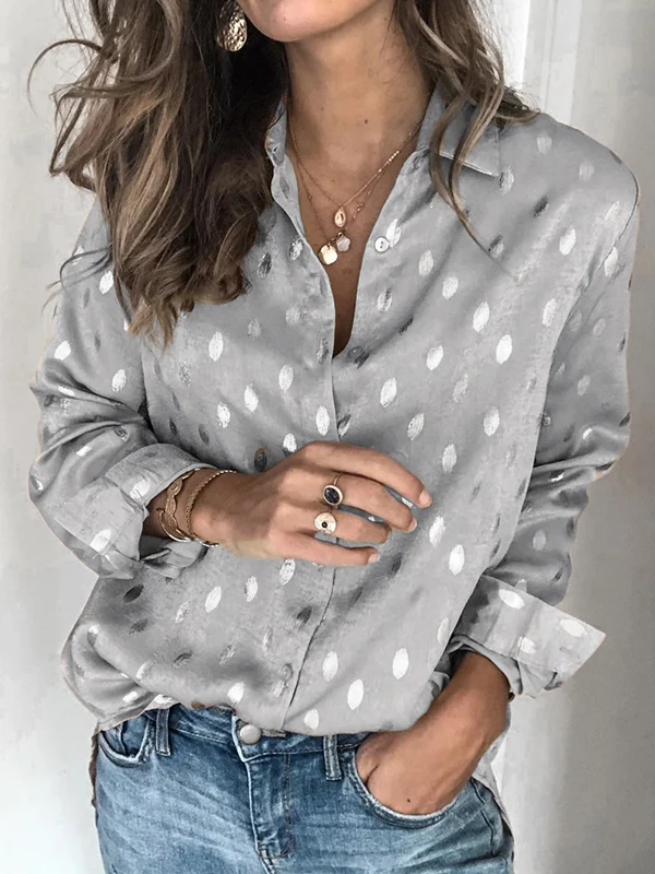 Long Sleeves Loose Bronzing Buttoned Lapel Blouses&Shirts Tops - Image 2