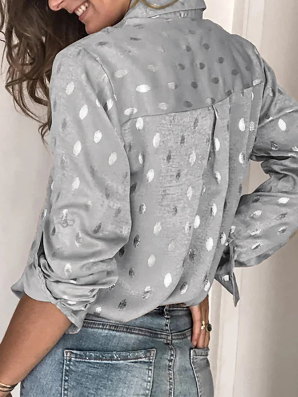 Long Sleeves Loose Bronzing Buttoned Lapel Blouses&Shirts Tops - Image 3