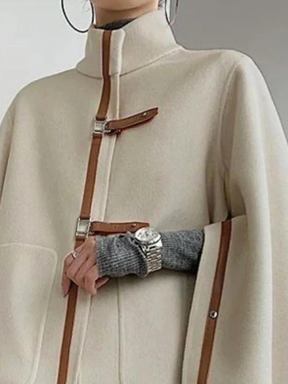 Long Sleeves Loose Buckle High Neck Outerwear - Image 2