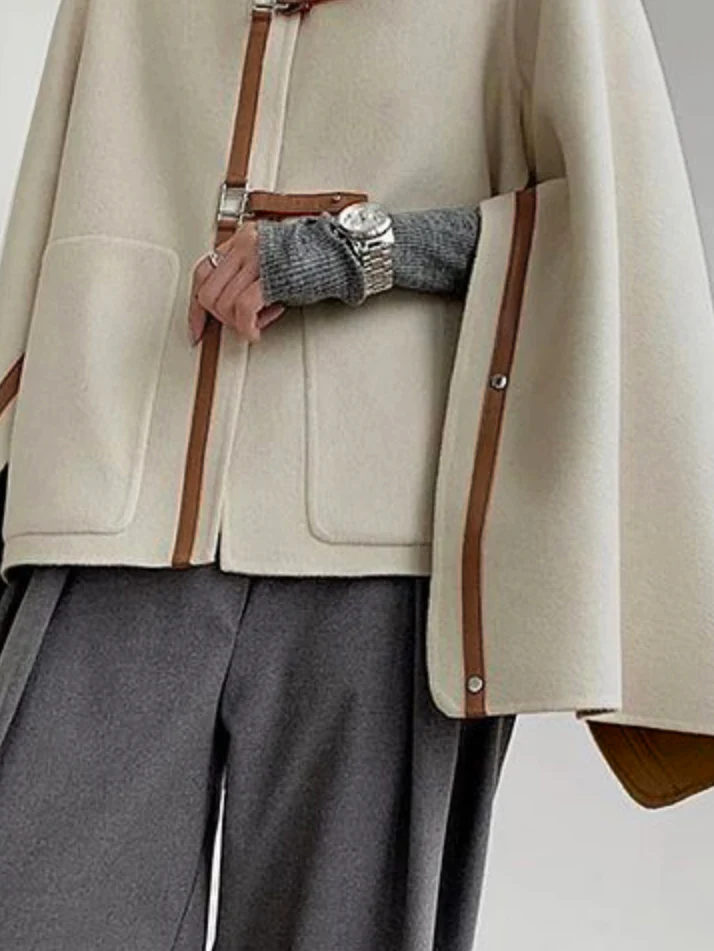 Long Sleeves Loose Buckle High Neck Outerwear - Image 3